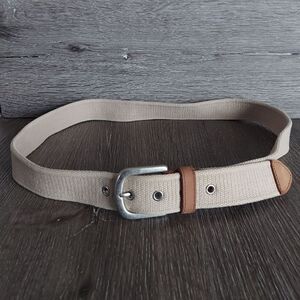 Fossil Utility Gear Beige Cotton Web Belt Men's Size 38 Solid Brass Buckle